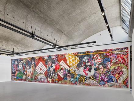 Installation view with Takashi Murakami, 2020 The Name Succession of Ichikawa Danjūrō XIII, Hakuen, Kabuki Jūhachiban (2023) Artwork ©️ 2023 Takashi Murakami/Kaikai Kiki Co., Ltd. All rights reserved. Photo: Thomas Lannes