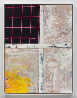 Sterling Ruby, HOT FLAT LIGHT, 2017 Acrylic, oil, elastic, and cardboard on canvas, framed: 59 × 45 ½ inches (149.9 × 115.6 cm)© Sterling Ruby