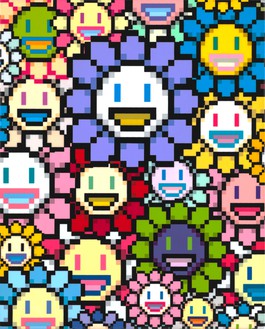 Takashi Murakami, Murakami.Flowers: Colorful, Old and Young, 2023 Acrylic on canvas mounted on aluminum frame, 10 ⅜ × 8 ⅜ inches (26.4 × 21.2 cm)©️ 2023 Takashi Murakami/Kaikai Kiki Co., Ltd. All rights reserved