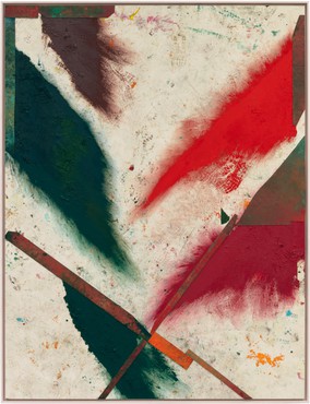 Painting by Sterling Ruby made of acrylic, oil, and cardboard on canvas