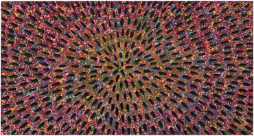 Jennifer Guidi, Breathe In Strength and Life (Black Sand with Colored Sand, Black, Multicolor, Hot Pink Ground), 2023 © Jennifer Guidi