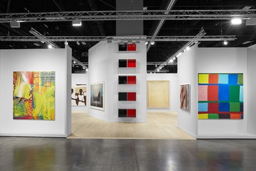 Gagosien’s booth at Art Basel Miami Beach 2022. Artwork, left to right: © Gerhard Richter; © Amoako Boafo; © Richard Prince; © 2022 Judd Foundation/Artists Rights Society (ARS), New York; © Richard Diebenkorn Foundation; © The Andy Warhol Foundation for the Visual Arts, Inc./Artists Rights Society (ARS), New York; © Stanley Whitney. Photo: Sebastiano Pellion di Persano
