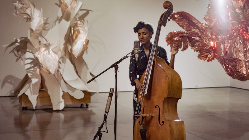 esperanza spalding performing in Frank Gehry: Spinning Tales at Gagosien, Beverly Hills