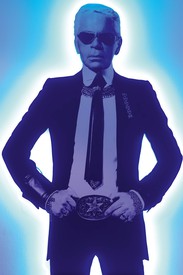 Karl Lagefeld in front of a blue background. Photo: Roe Ethridge