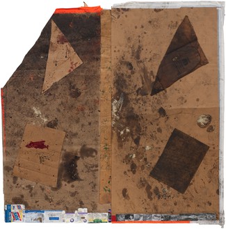 Sterling Ruby, EXHM (3916), 2012 Collage, paint, and urethane on cardboard, 98 × 97 inches (248.9 × 246.4 cm)© Sterling Ruby