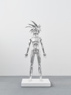 Takashi Murakami, CLONE X × TAKASHI MURAKAMI Avatar MLC Style, 2022 Fiberglass-reinforced plastic with silver mirror plating and wood base, 86 ½ × 39 ⅜ × 39 ⅜ inches (219.6 × 100 × 100 cm), edition of 3 + 2 AP©️ 2022 Takashi Murakami/Kaikai Kiki Co., Ltd. All rights reserved. Photo: Thomas Lannes