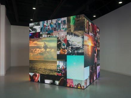 Urs Fischer, Denominator, 2020–22 Database, algorithms, and LED cube, 141 ¾ × 141 ¾ × 141 ¾ inches (360 × 360 × 360 cm)© Urs Fischer. Photo: Jeff McLane