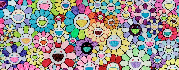Takashi Murakami, Genesis, 2019 Acrylic and platinum leaf on canvas mounted on aluminum frame, 15 feet 8 inches × 39 feet 3 ½ inches (4.8 × 12 m)©️ 2019 Takashi Murakami/Kaikai Kiki Co., Ltd. All rights reserved. Photo: Josh White