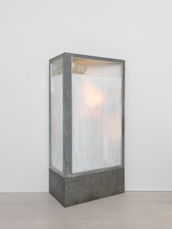 Christo, Store Front Corner, 1964–66 Galvanized metal, aluminum, Plexiglas, Masonite, fabric, polyethylene, rope, paint, and electric light, 87 ⅜ × 59 ⅛ × 23 inches (222 × 150 × 58.5 cm)© Christo and Jeanne-Claude Foundation. Photo: Annik Wetter